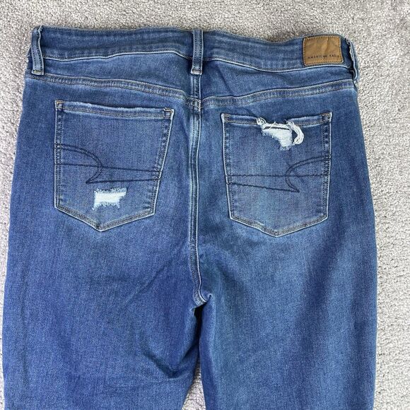 American Eagle Jeans Women’s 14 X-Short Blue Skinny Kick High Rise Distressed - Picture 4 of 12